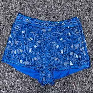 Topshop Blue Sequin Shorts with Embellished Overlay